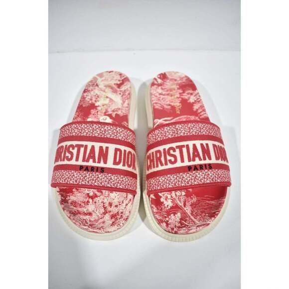 Christian Dior Dway Red Logo Toile De Jouy Platform Slide Mule Flat Sandal 36.5 - Picture 8 of 12